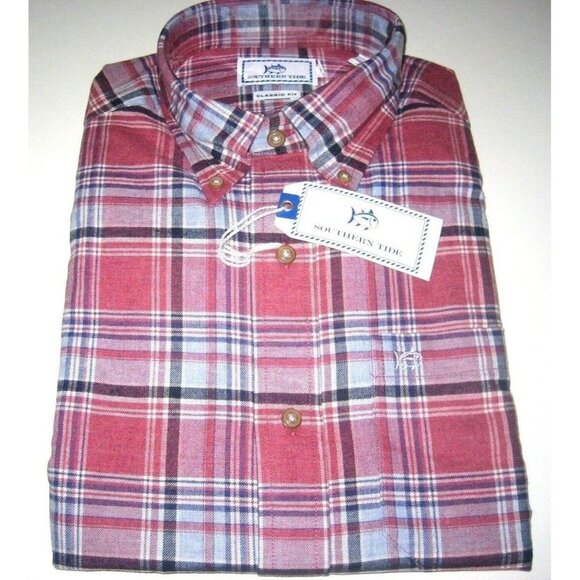 COPY - Southern Tide Men's LS Woven Sangria Skipjack Purple Plaid Shirt Small N… - Picture 1 of 3